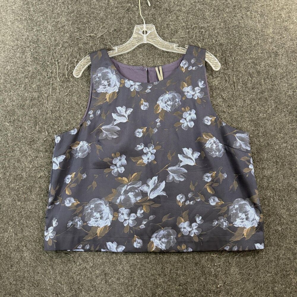 Anthropologie Tank Top Women's Extra Large Blue Floral Jacquard Zip Back